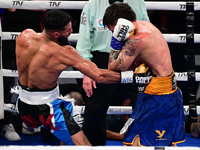 Jonathan Kogasso and Roberto Lizzi fight during the match for the Italian light heavyweight title at TAF 7 at Allianz Cloud Milano in Milan,...