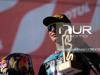 David Alonso (80) of Colombia and CFMoto Gaviota Aspar Team celebrates the victory after the race of the Motul Solidarity Grand Prix of Barc...