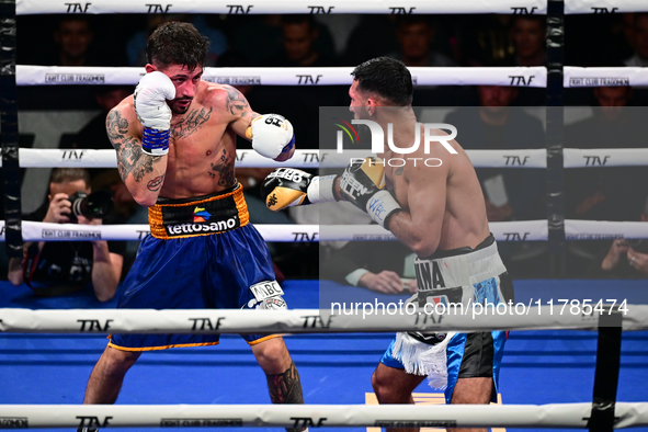 Jonathan Kogasso and Roberto Lizzi fight during the match for the Italian light heavyweight title at TAF 7 at Allianz Cloud Milano in Milan,...