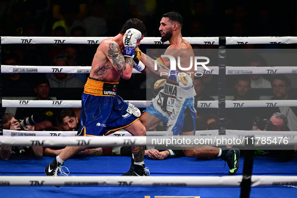 Jonathan Kogasso and Roberto Lizzi fight during the match for the Italian light heavyweight title at TAF 7 at Allianz Cloud Milano in Milan,...