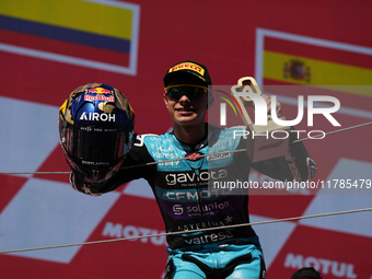 David Alonso (80) of Colombia and CFMoto Gaviota Aspar Team celebrates the victory after the race of the Motul Solidarity Grand Prix of Barc...