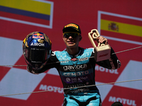 David Alonso (80) of Colombia and CFMoto Gaviota Aspar Team celebrates the victory after the race of the Motul Solidarity Grand Prix of Barc...