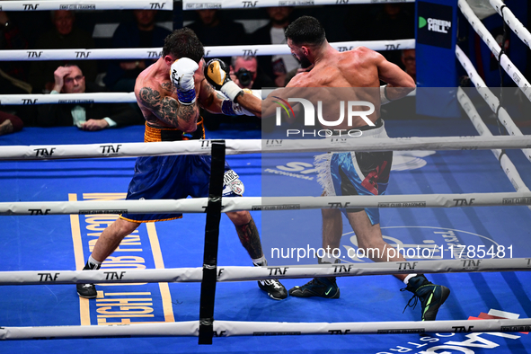 Jonathan Kogasso and Roberto Lizzi fight during the match for the Italian light heavyweight title at TAF 7 at Allianz Cloud Milano in Milan,...