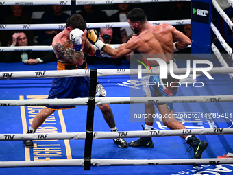 Jonathan Kogasso and Roberto Lizzi fight during the match for the Italian light heavyweight title at TAF 7 at Allianz Cloud Milano in Milan,...