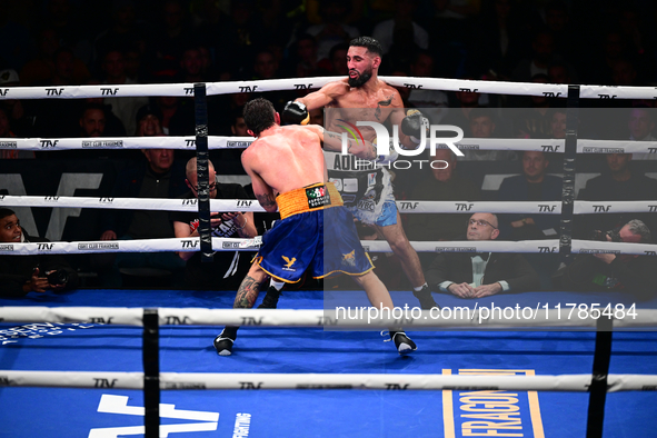 Jonathan Kogasso and Roberto Lizzi fight during the match for the Italian light heavyweight title at TAF 7 at Allianz Cloud Milano in Milan,...