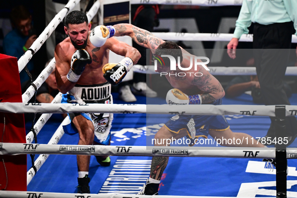 Jonathan Kogasso and Roberto Lizzi fight during the match for the Italian light heavyweight title at TAF 7 at Allianz Cloud Milano in Milan,...