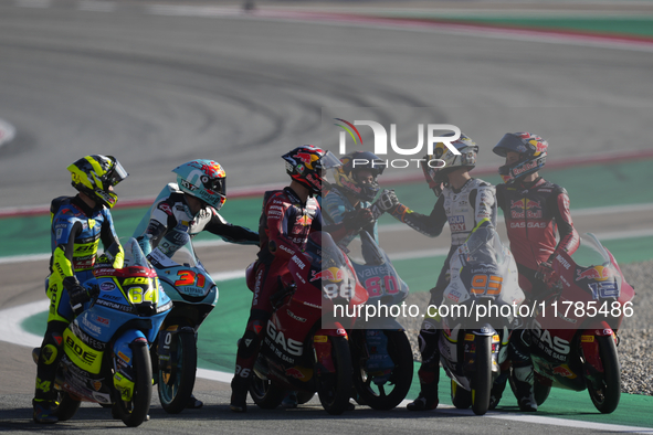 David Alonso (80) of Colombia and CFMoto Gaviota Aspar Team celebrates the victory after the race of the Motul Solidarity Grand Prix of Barc...