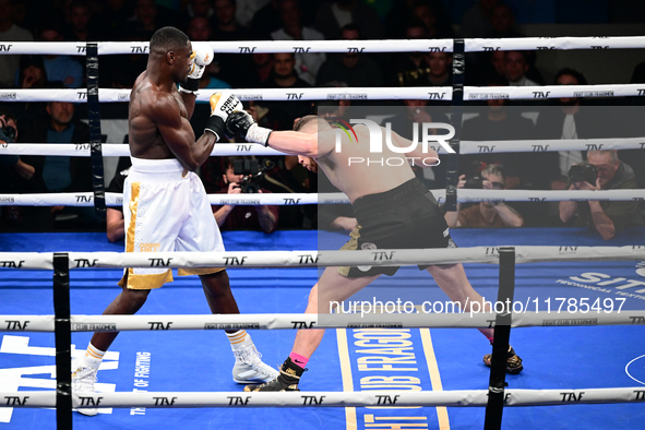 Jonathan Kogasso and Roberto Lizzi fight during the match for the Italian light heavyweight title at TAF 7 at Allianz Cloud Milano in Milan,...