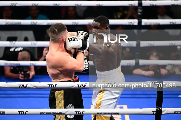 Jonathan Kogasso and Roberto Lizzi fight during the match for the Italian light heavyweight title at TAF 7 at Allianz Cloud Milano in Milan,...