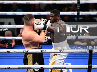 Jonathan Kogasso and Roberto Lizzi fight during the match for the Italian light heavyweight title at TAF 7 at Allianz Cloud Milano in Milan,...