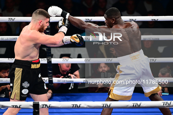 Jonathan Kogasso and Roberto Lizzi fight during the match for the Italian light heavyweight title at TAF 7 at Allianz Cloud Milano in Milan,...