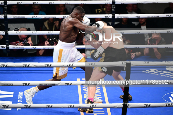 Jonathan Kogasso and Roberto Lizzi fight during the match for the Italian light heavyweight title at TAF 7 at Allianz Cloud Milano in Milan,...