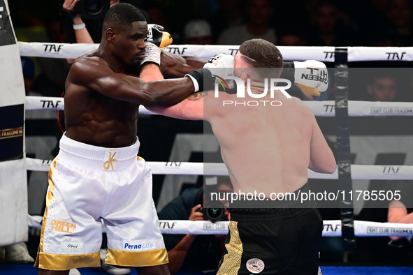 Jonathan Kogasso and Roberto Lizzi fight during the match for the Italian light heavyweight title at TAF 7 at Allianz Cloud Milano in Milan,...