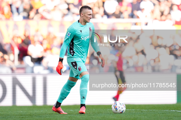 Lukasz Skorupski of Bologna FC during the Serie A Enilive match between AS Roma and Bologna FC at Stadio Olimpico on November 10, 2024 in Ro...