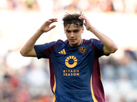 Niccolo' Pisilli of AS Roma looks dejected during the Serie A Enilive match between AS Roma and Bologna FC at Stadio Olimpico on November 10...