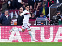 Santiago Castro of Bologna FC celebrates after scoring first goal during the Serie A Enilive match between AS Roma and Bologna FC at Stadio...