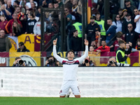 Santiago Castro of Bologna FC celebrates after scoring first goal during the Serie A Enilive match between AS Roma and Bologna FC at Stadio...