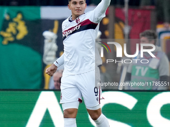 Santiago Castro of Bologna FC celebrates after scoring first goal during the Serie A Enilive match between AS Roma and Bologna FC at Stadio...