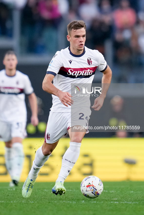 Thijs Dallinga of Bologna FC during the Serie A Enilive match between AS Roma and Bologna FC at Stadio Olimpico on November 10, 2024 in Rome...