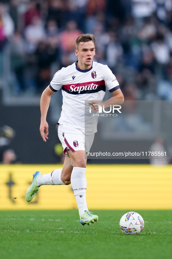 Thijs Dallinga of Bologna FC during the Serie A Enilive match between AS Roma and Bologna FC at Stadio Olimpico on November 10, 2024 in Rome...