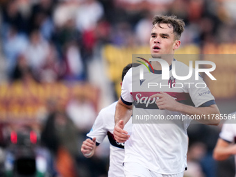 Thijs Dallinga of Bologna FC celebrates after scoring third goal later disallowed by VAR during the Serie A Enilive match between AS Roma an...