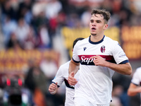 Thijs Dallinga of Bologna FC celebrates after scoring third goal later disallowed by VAR during the Serie A Enilive match between AS Roma an...