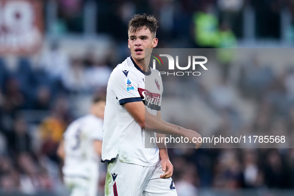 Thijs Dallinga of Bologna FC looks on during the Serie A Enilive match between AS Roma and Bologna FC at Stadio Olimpico on November 10, 202...