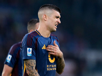 Gianluca Mancini of AS Roma reacts during the Serie A Enilive match between AS Roma and Bologna FC at Stadio Olimpico on November 10, 2024 i...