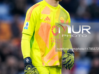 Mile Svilar of AS Roma looks on during the Serie A Enilive match between AS Roma and Bologna FC at Stadio Olimpico on November 10, 2024 in R...