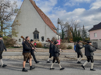 A Remembrance Day parade takes place in Gauting, Germany, on November 17, 2024. Members of local traditional associations, dressed in formal...