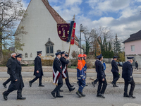 A Remembrance Day parade takes place in Gauting, Germany, on November 17, 2024. Members of local traditional associations, dressed in formal...