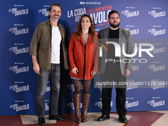 Luca Argentero, Cristiana dell'Anna, and Domenico De Feudis attend the photocall for ''La Coda del Diavolo'' at Cinema Barberini in Rome, It...