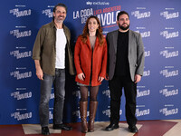 Luca Argentero, Cristiana dell'Anna, and Domenico De Feudis attend the photocall for ''La Coda del Diavolo'' at Cinema Barberini in Rome, It...