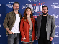 Luca Argentero, Cristiana dell'Anna, and Domenico De Feudis attend the photocall for ''La Coda del Diavolo'' at Cinema Barberini in Rome, It...