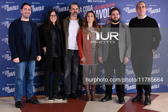 Luca Argentero, Cristiana dell'Anna, Domenico De Feudis, and the cast attend the photocall for ''La Coda del Diavolo'' at Cinema Barberini i...