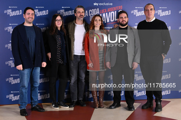 Luca Argentero, Cristiana dell'Anna, Domenico De Feudis, and the cast attend the photocall for ''La Coda del Diavolo'' at Cinema Barberini i...