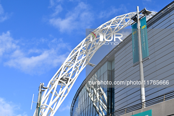 A general outside view of the Wembley arch is seen prior to the UEFA Nations League 2024/5, League B, Group B2 match between England and the...