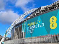 The general outside view of the Wembley arch and EE advertising occurs during the UEFA Nations League 2024/5, League B, Group B2 match betwe...