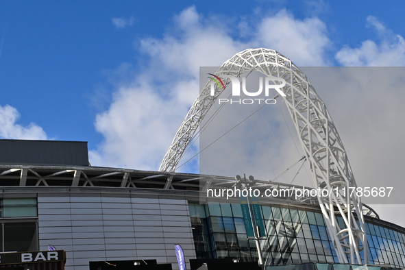 A partial view of the Wembley arch appears before the UEFA Nations League 2024/5, League B, Group B2 match between England and the Republic...