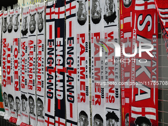 Close-up of scarves on sale before the UEFA Nations League 2024/5, League B, Group B2 match between England and the Republic of Ireland at W...