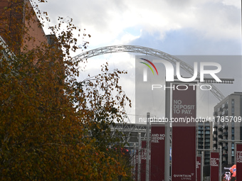 An outside view of Wembley Stadium prior to the UEFA Nations League 2024/5, League B, Group B2 match between England and the Republic of Ire...