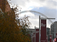 An outside view of Wembley Stadium prior to the UEFA Nations League 2024/5, League B, Group B2 match between England and the Republic of Ire...