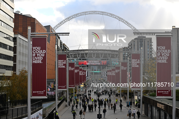 View of Wembley Way and Wembley Stadium prior to the UEFA Nations League 2024/5, League B, Group B2 match between England and the Republic o...