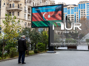 A street banner which says 'Karabakh is Azerbaijan' is seen in the centre of Baku, Azerbaijan on November 17, 2024. (