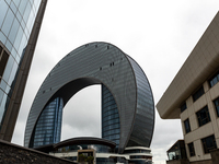 Baku Marine Port  landmark architecture is seen in the centre of Baku, as  Azerbaijan built large parts of its capital in 21 century - Novem...