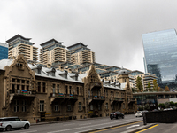 Baku Marine Port  landmark architecture is seen in the centre of Baku, as  Azerbaijan built large parts of its capital in 21 century - Novem...