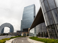 Baku Marine Port  landmark architecture is seen in the centre of Baku, as  Azerbaijan built large parts of its capital in 21 century - Novem...