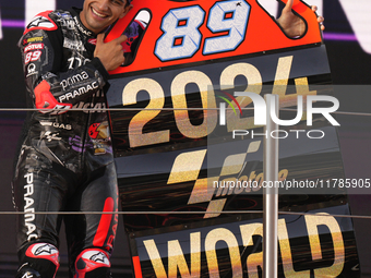 Jorge Martin (89) of Spain and Prima Pramac Racing Ducati celebrates the victory as World Champions of MotoGP after the race of the Motul So...