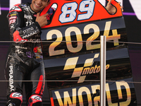 Jorge Martin (89) of Spain and Prima Pramac Racing Ducati celebrates the victory as World Champions of MotoGP after the race of the Motul So...