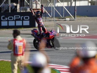 Jorge Martin (89) of Spain and Prima Pramac Racing Ducati celebrates the victory as World Champions of MotoGP after the race of the Motul So...